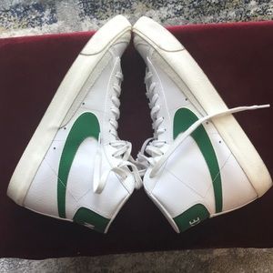 Mens White and Green Nike Blazers